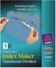 Index Maker(R) Print/Apply Clear Label Plastic Dividers 8.5x11in 8 Tab 5 Sets/PK