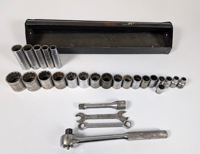 Vtg Proto 12pt 1/2'' Drive Socket & Deep Socket Set 27pc Lot w/ Tool Tray READ