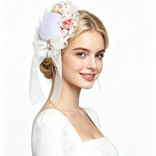 Women Victorian Floral Fascinator Mini Hat Hair Clip Classic Tea Party Headpiece