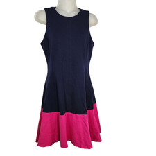 Eliza J Dress Size 6 Blue Pink Color Block Fit And Flare A Line Pockets Knee