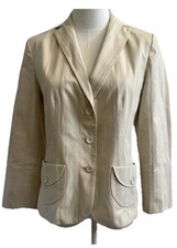 Ann Taylor Pinstripe Blazer Women  s 4 Cream Beige Career Cotton Jacket