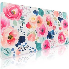 Flower Desk Mat, Leather Desk Pad, Desk Matt for 31.5" x 15.7" White flower