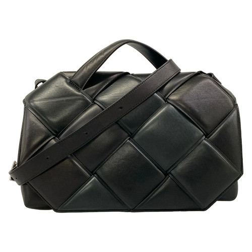 Used Bottega Veneta Maxi Intrecciato Top Handle Bag Shoulder 2Way Black Leather