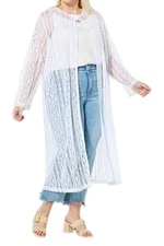 Antthony Women's Crocheted Lace Long-Sleeve Duster White