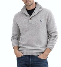 NEW - POLO RALPH LAUREN MENS CLASSIC 3 BUTTON COTTON SWEATER - GRAY : S - XL