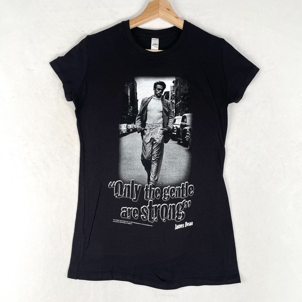 James Dean Only The Gentle Are Strong Graphic T-Shirt Womens M Black Crew Neck