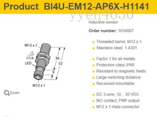 BI4U-EM12-AP6X-H1141 Turck Proximity Sensor Switch 1634807 BI4UEM12AP6X