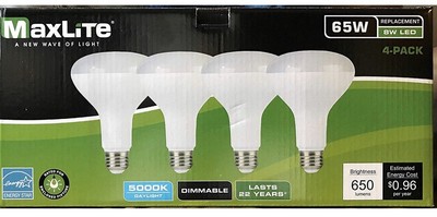 4 Pack MaxLite LED Light Bulbs 65w Equivalent Daylight Flood  