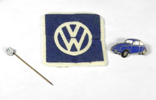 Vintage VW Volkswagen Logo Felt Patch & Stick Pin, Blue Beetle Bug Hat Lapel Pin