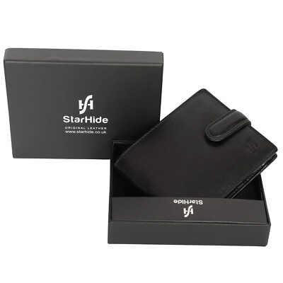 HERREN RFID SICHERE ECHTLEDER GELDBÖRSE MIT AUSWEIS & MÜNZTASCHE GESCHENK VERPACKT 1213 SCHWARZ