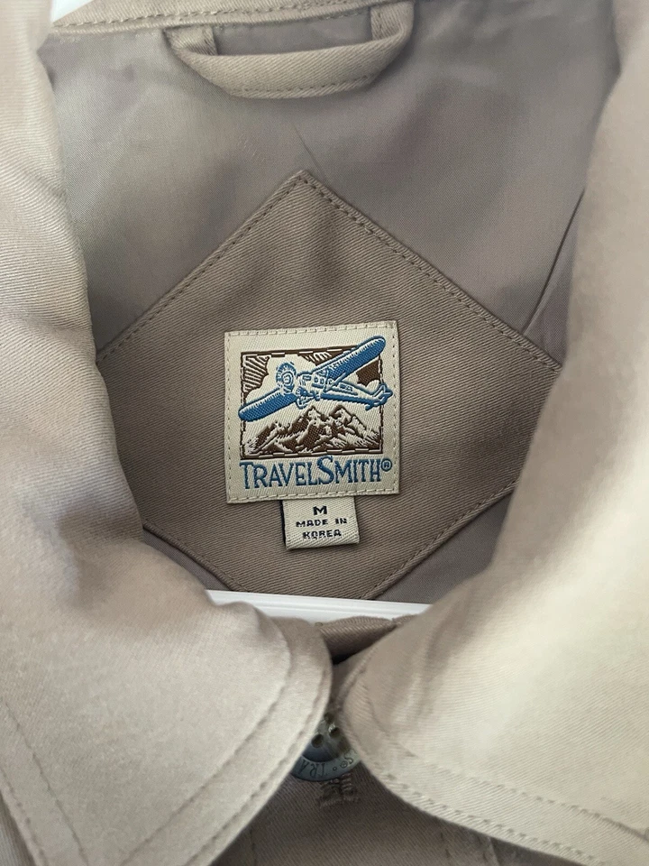 TravelSmith Bush Safari Shirt Jacket Mens M Regular Khaki Tan Roll Tab Button Up - Image 2 of 4