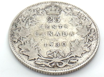 1930 Canada 25 Twenty Five Cents Quarter Silver King George V