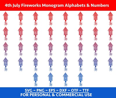 Fireworks FONT Svg, Usa Flag Alphabets and numbers svg, Patriotic Svg, 4th july