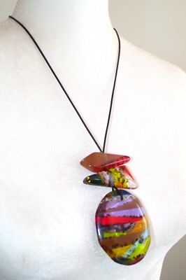 Sobral Sobralita Itauna Multicolor Inclusion Beads Artist Made Pendant Necklace
