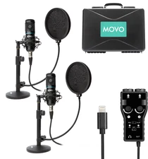 Movo Podcast Bundle for 2 - Includes Microphones and Interface + More for iPhone