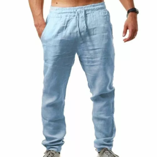 Herren Urlaub Leinen Optik Hose Stoffhose Lang Freizeithose Sommerhose Sporthose - Bild 13 von 20