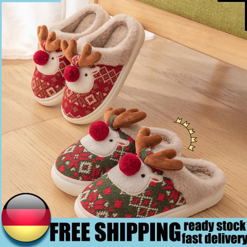 APL Pantofole peluche alce natalizio renna pelosa antiscivolo per autunno inverno