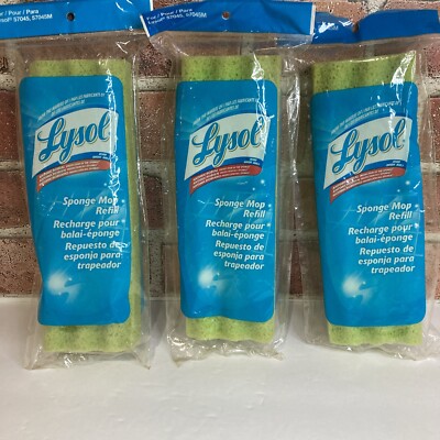 3 X Lysol Antimicrobial Sponge Mop Refill Head for Model 57045 57045M Green