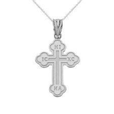 .925 Sterling Silver Saint Nicholas Greek Orthodox Cross Pendant Necklace