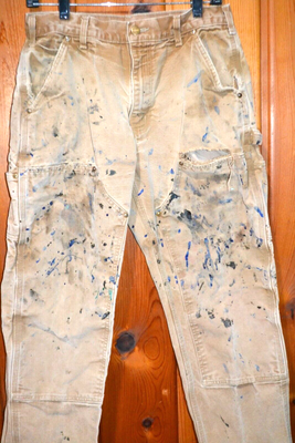 Thrashed Carhartt Paint Splatter B01 BRN Double Knee Carpenter  