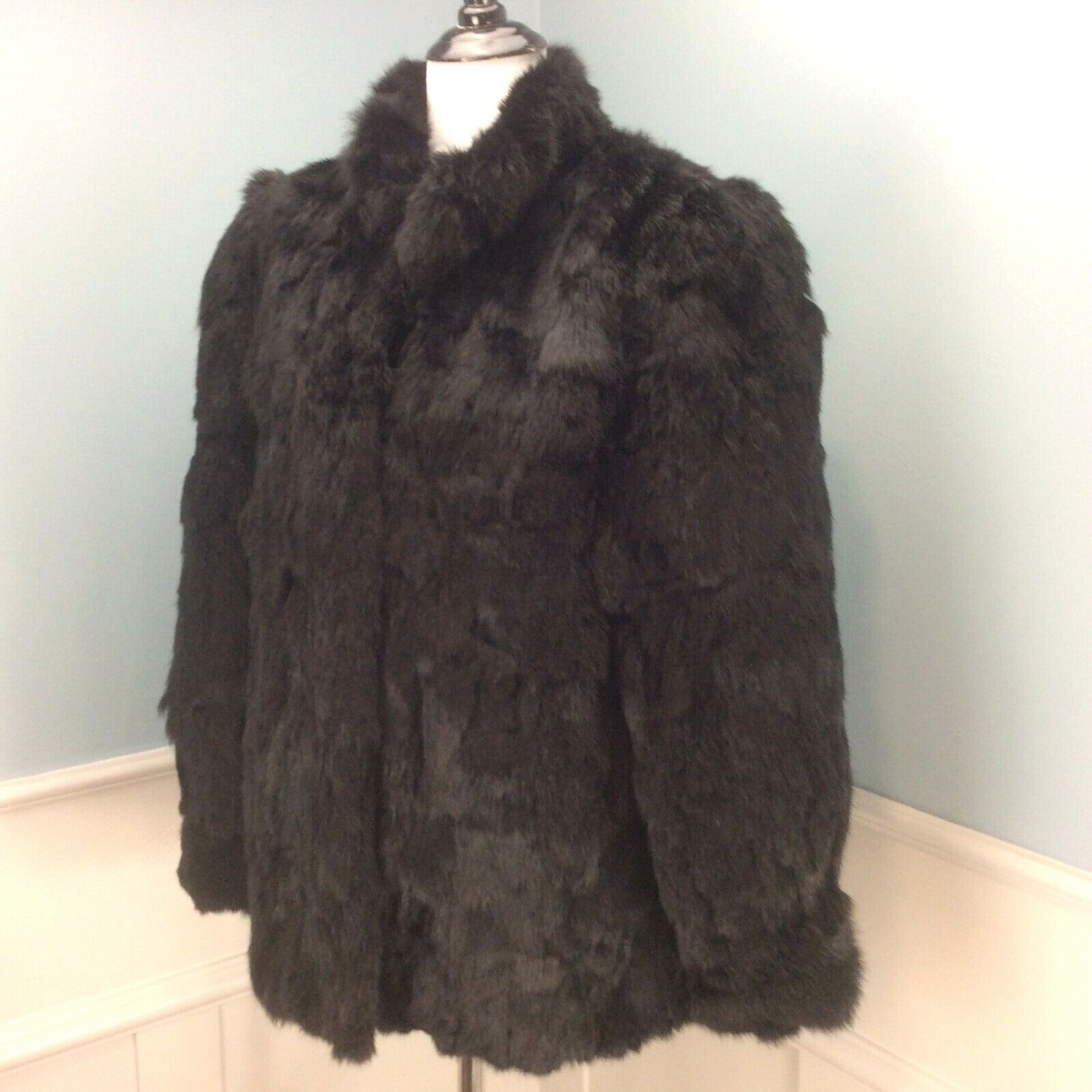Vtg Genuine Rabbit Fur Coat Medium Black Somerset Furs