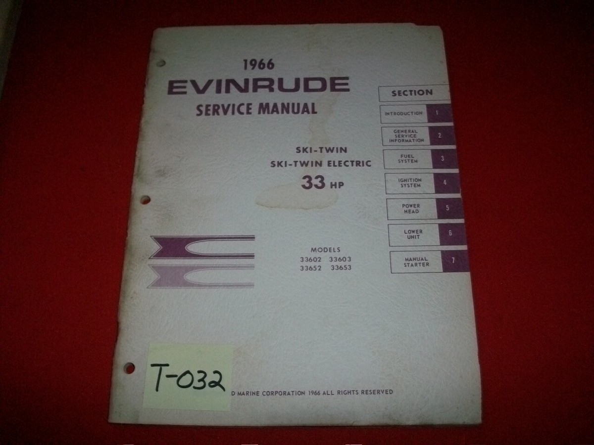 じゅん VINTAGE 1966 EVINRUDE OUTBOARD SERVICE MANUAL 33 HP SKI-TWIN & SKI