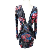 Nasty Gal velvet floral plunge mini dress Size small