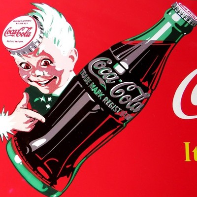 COCA COLA Sprite Boy = Altes Emailschild TOP Atlanta 1990 Limonade GREEN BOTTLE