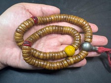 Vintage Tibetan Yak Bone Mala Necklace 108 Beads Resin Skull Accents 20"