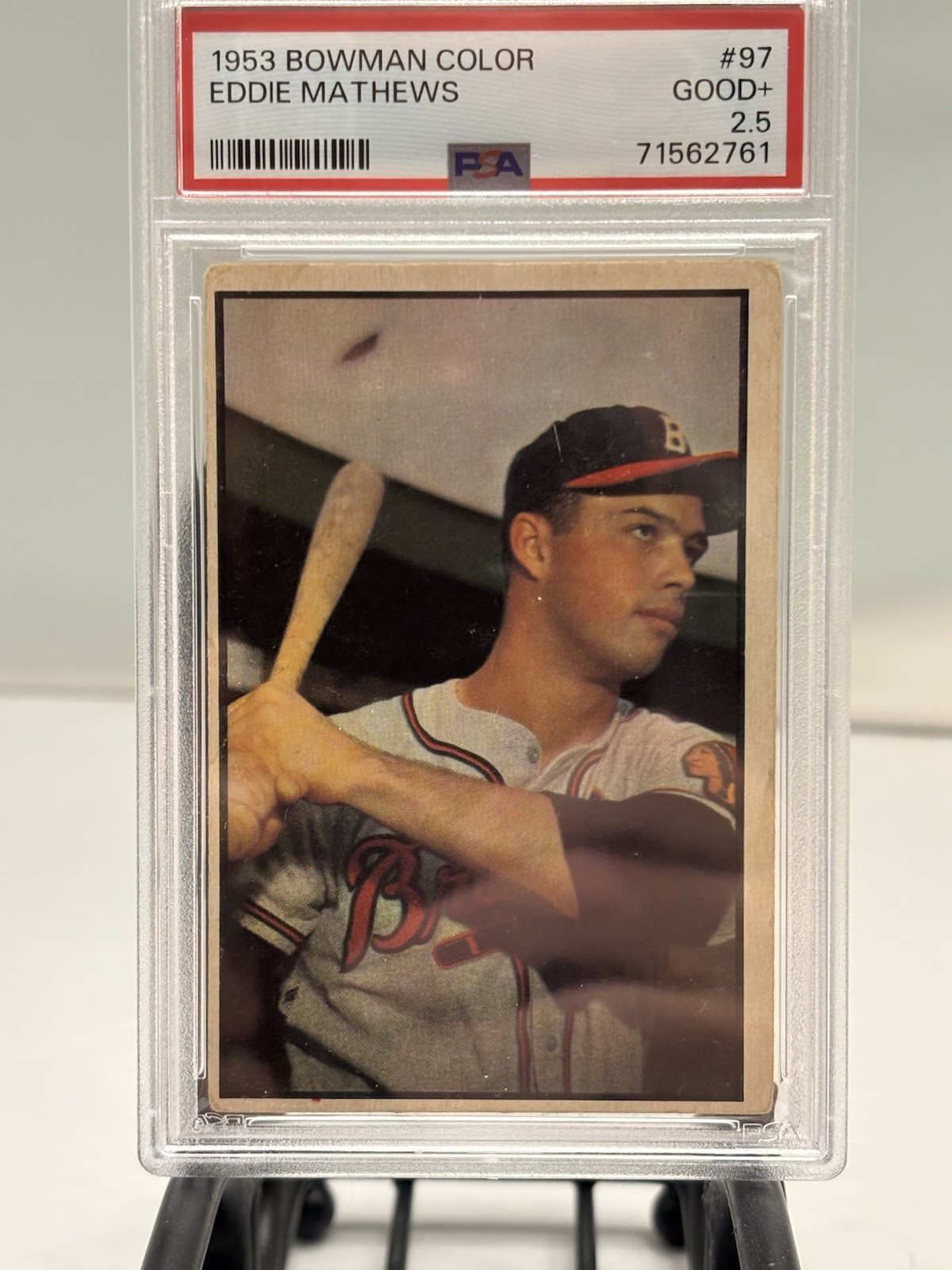 1953 BOWMAN COLOR #97 EDDIE MATHEWS PSA GOOD+ 2.5 HOF