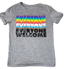 Take Pride T-shirt gray rainbow graphic everyone welcome Tee SZ M rolled sleeve