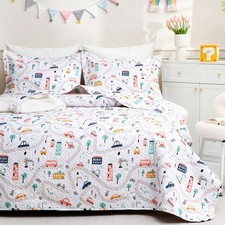 JSD Cars Kids Quilt Set Twin Size, 2 Piece Printed Bedspread Coverlet with Pillo
