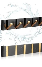 2 Pack，Waterproof Towel Hooks for Bathroom，Foldable Black Gold Coat Hooks，Fre...