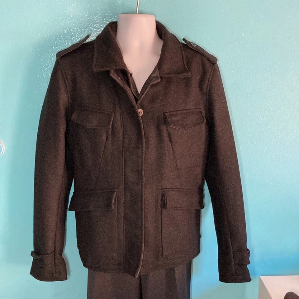 Rogue State Mens Size L Dark Wool Button Up Jacket 44" Chest Excellent Condition - Image 3 of 4