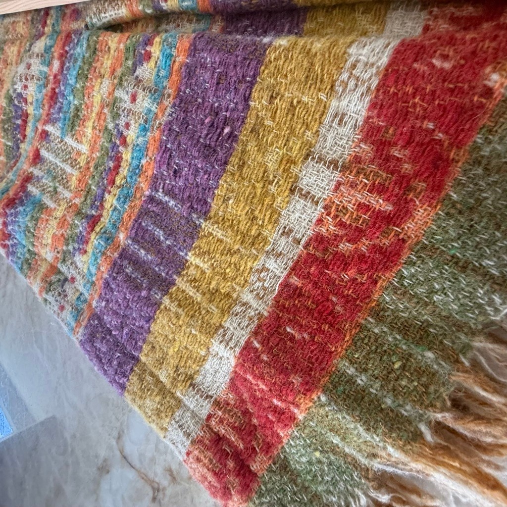 Max Mara Multi-color Striped, textured, raw edge colorful Midi Skirt Size 2 image 6