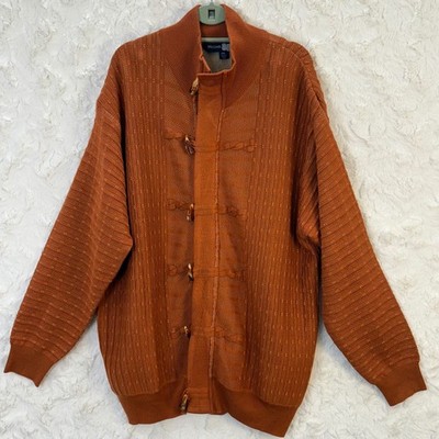 Michael Irvin Mens Orange Knit Cardigan Sweater Toggle Closure Zipper XXL Zip