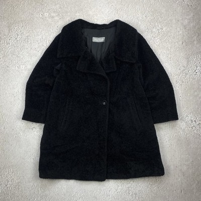 Max Mara Icon Women Alpaca Teddy Bear Black Coat One Button Size US 10 IT 44