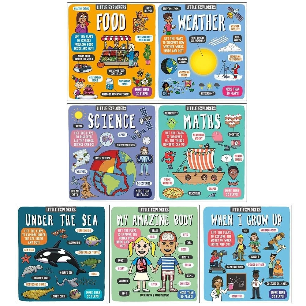 Little Explorers Series 7 Books Collection Set  Weather, Science, Food,Under the