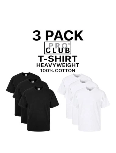 3 PACK PRO CLUB HEAVYWEIGHT  T SHIRT SHORT SLEEVES 100% COTTON  - product listing photo