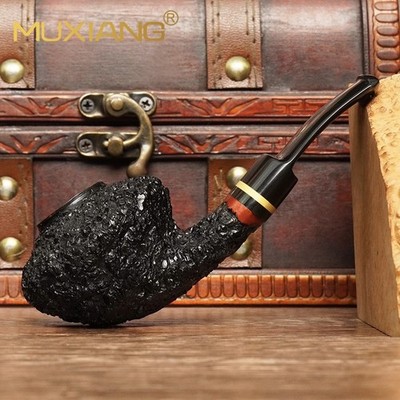 MUXIANG Handmade Carved Briar Tomato Pipe Rustic Wood Tobacco Pipe Ebonite Stem