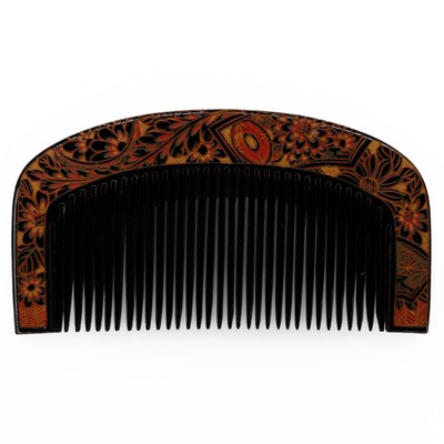 VTG Japanese Kushi Kanzashi Hair Ornament Carved Black Lacquered Wood