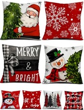 Set of 4 Christmas Pillow Covers with Double-Sided Print, 18 x 18 Inches