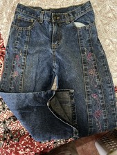 Vintage Y2K Jordache Girls Blue Jeans with Pink Embroidery Size 14