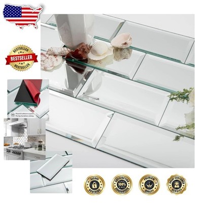 Beveled Subway Mirror Tiles 3x6'' Peel Stick Glass Backsplash 40pc 5sqft Kitch...