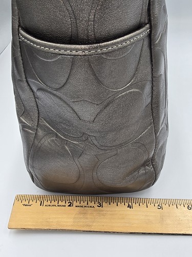 COACH F15242 Metallic Pewter Grey Embossed Signature C Leather Purse EUC - Picture 8 of 19