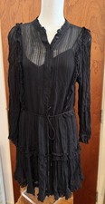 Reiss size 10 little black dress crinkle pleated frill sheer gothic style
