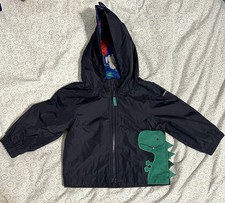 London Fog 12M Toddler Dinosaur Rain Jacket Navy Blue With Dino Spikes