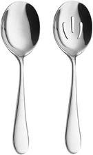 2Pcs Stainless Steel Serving Spoons Set Slotted & Solid Buffet Kitchen Utensils