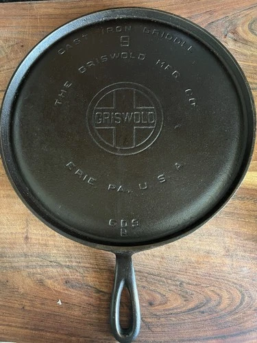 Griswold Cast Iron Griddle 9  609A Erie Pa. U.S.A. Large Logo 11 Inch