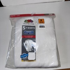 Fruit of the Loom Boys 5 Pack Cotton T-Shirt White M 10-12 Tag-Free Crewneck